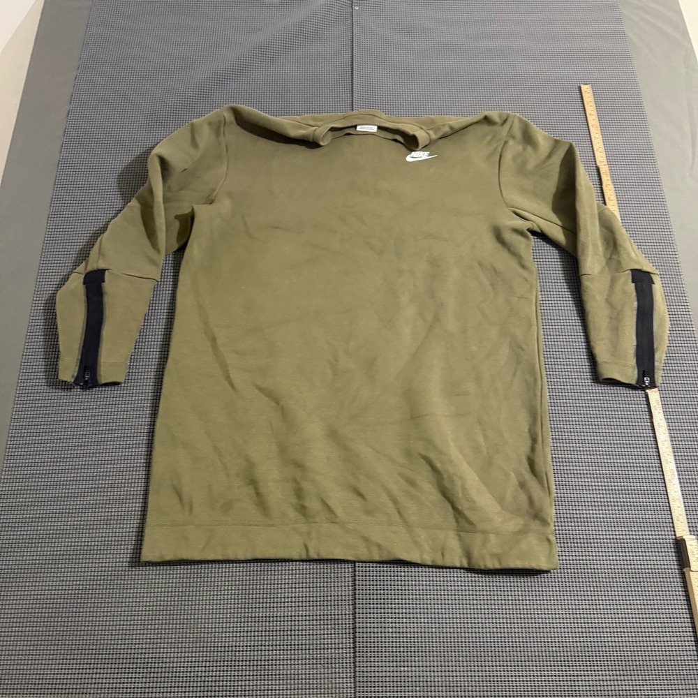 Nike Mens Olive Green Long Sleeve Crewneck Zip Sleeve Top Size S